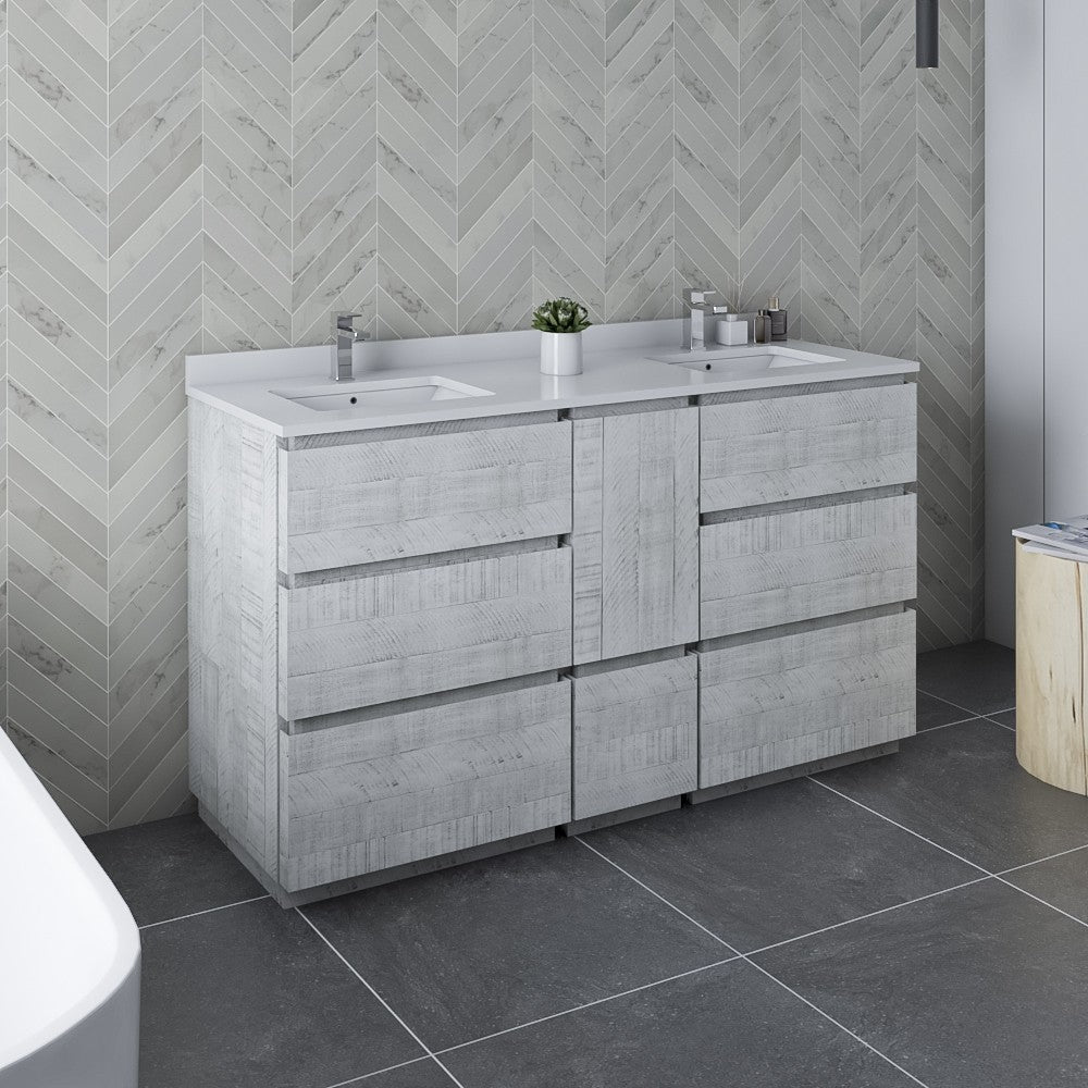 Fresca Formosa 60" Double Sink Bathroom Cabinet in Rustic White