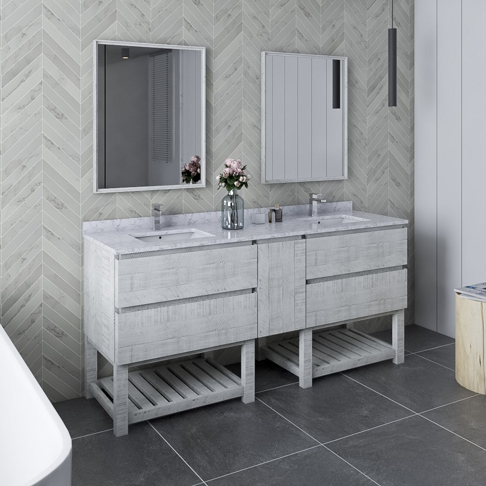 Fresca Formosa 72" Bathroom Cabinet w/ Top & Sinks in Rustic White