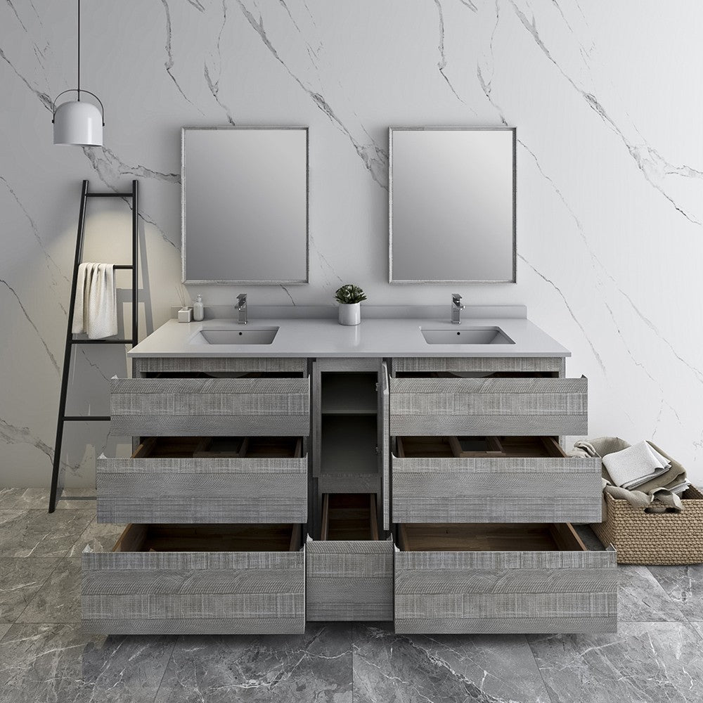 Fresca Formosa 72" Double Sink Bathroom Cabinet w/ Top & Sinks in Ash