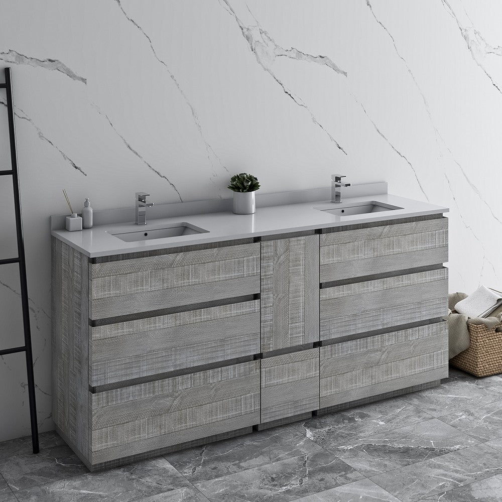 Fresca Formosa 72" Double Sink Bathroom Cabinet w/ Top & Sinks in Ash