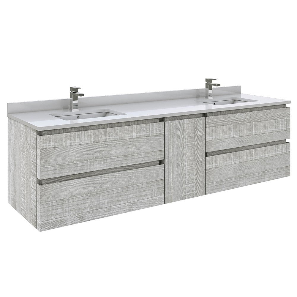 Fresca Formosa 72" Wall Hung Double Sink Bathroom Cabinet w/ Top & Sinks in Ash