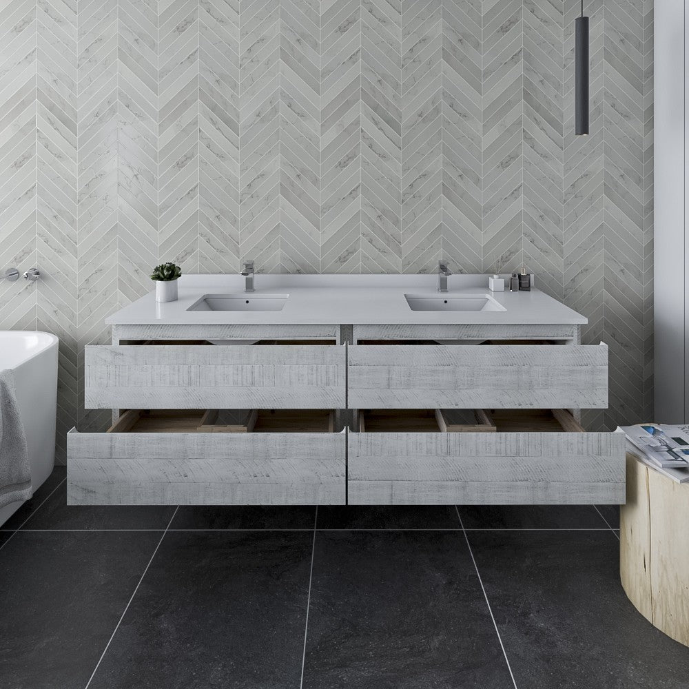 Fresca Formosa 72"Wall Hung Double Sink Bathroom Cabinet in Rustic White