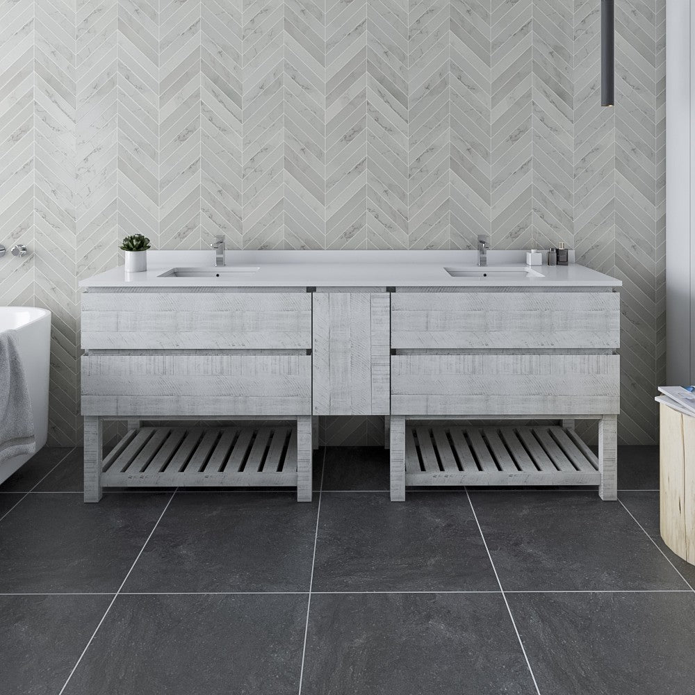 Fresca Formosa 82" Open Bottom Double Sink Bathroom Cabinet in Rustic White