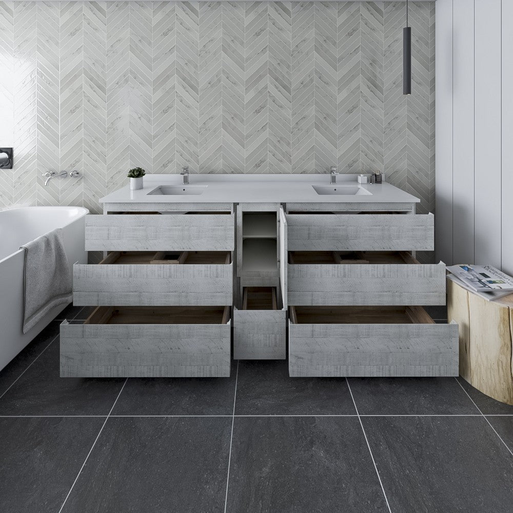 Fresca Formosa 84" Double Sink Bathroom Cabinet in Rustic White