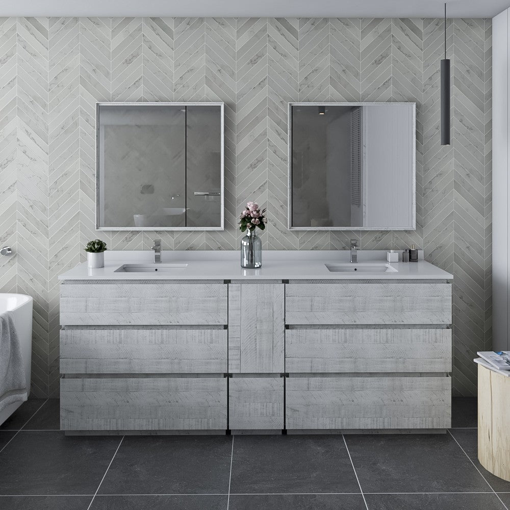 Fresca Formosa 84" Double Sink Bathroom Cabinet in Rustic White