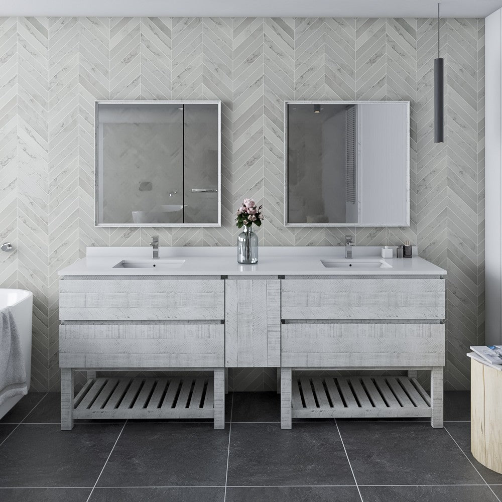 Fresca Formosa 84" Double Sink Bathroom Cabinet w/ Top & Sinks in White