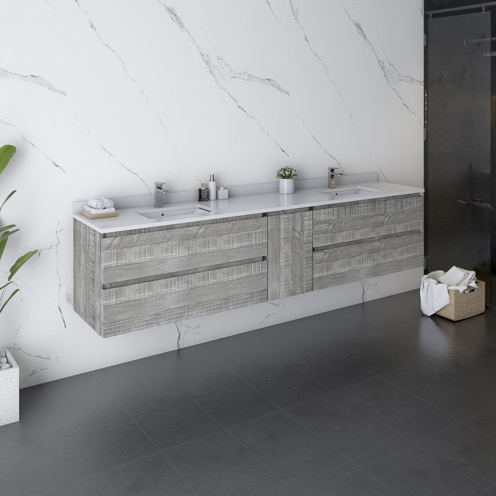 Fresca Formosa 84" Wall Hung Double Sink Bathroom Cabinet w/ Top & Sinks in Ash