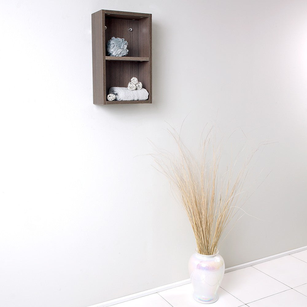 Fresca Gray Oak Bathroom Linen Side Cabinet w/ 2 Open Storage Areas