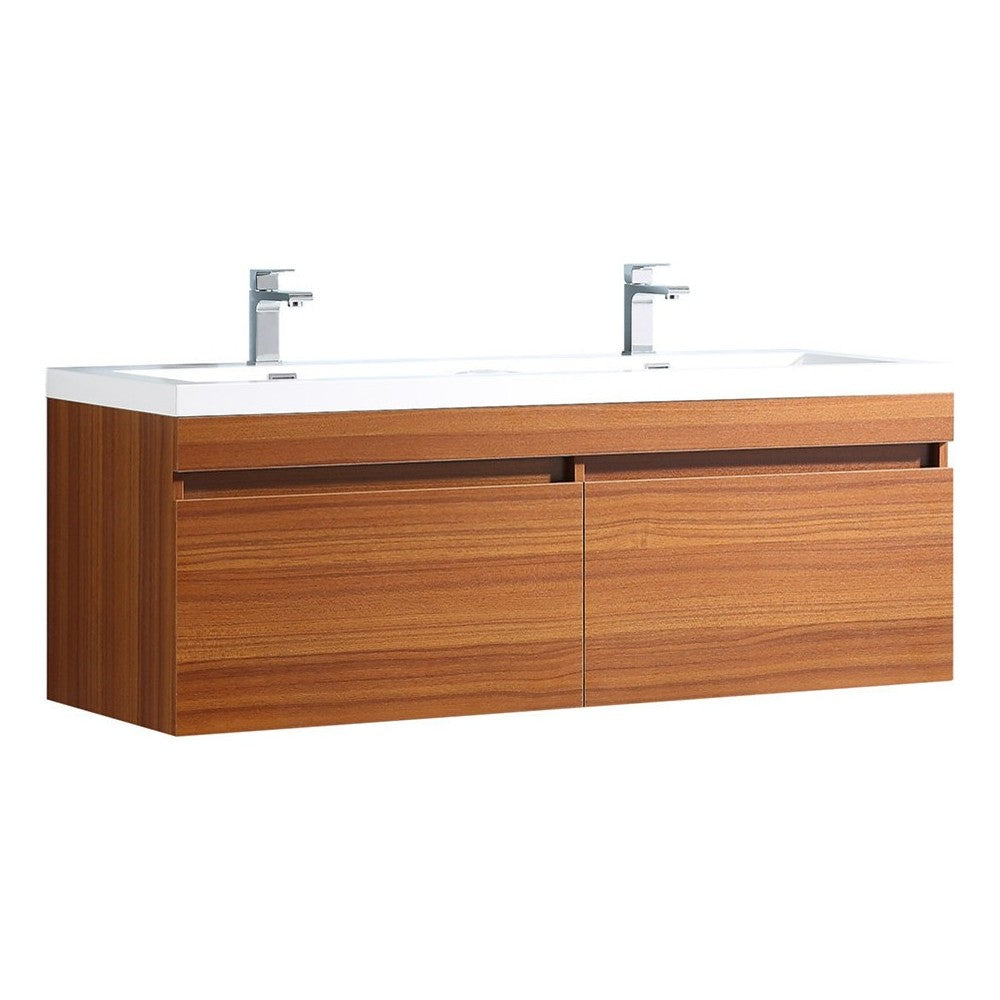 Fresca Largo 57" Teak Modern Double Sink Bathroom Cabinet w/ Integrated Sinks