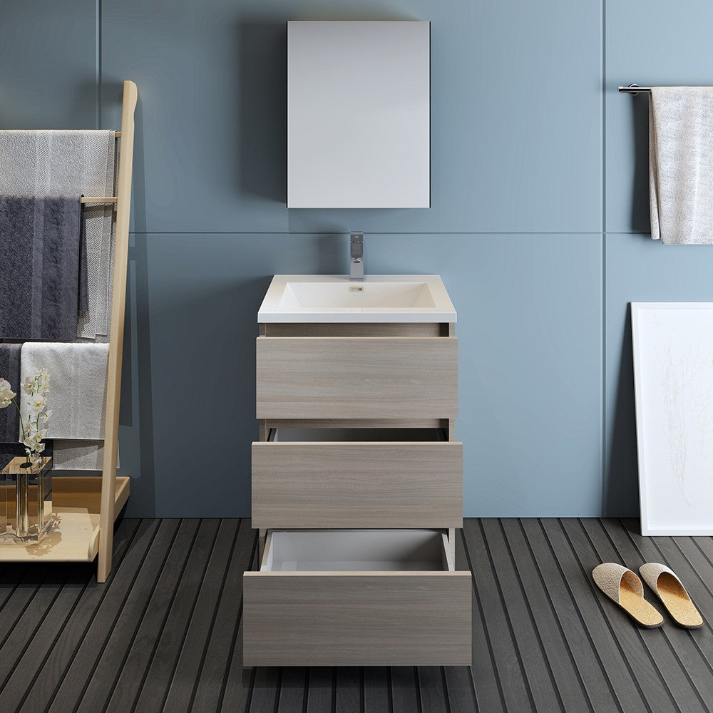 Fresca Lazzaro 24" Gray Wood Free Standing Bathroom Vanity w/ Medicine Cabinet