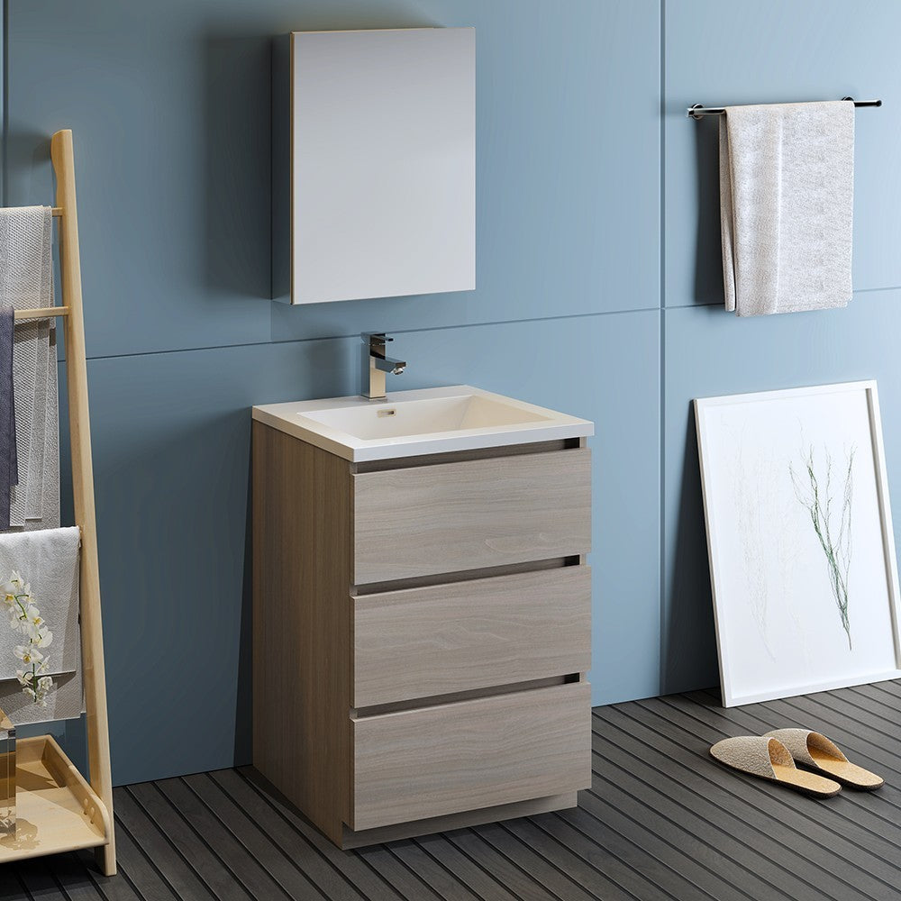 Fresca Lazzaro 24" Gray Wood Free Standing Bathroom Vanity w/ Medicine Cabinet