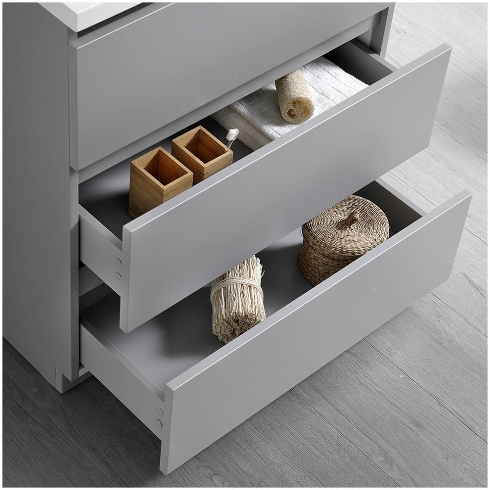 Fresca Lazzaro 30" Gray Free Standing Modern Bathroom Cabinet w/ Integrated Sink