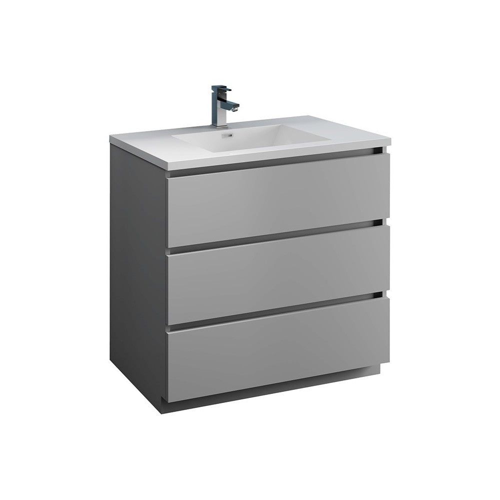 Fresca Lazzaro 36" Gray Free Standing Modern Bathroom Cabinet w/ Integrated Sink