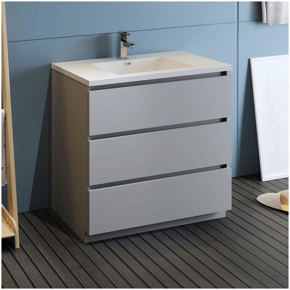 Fresca Lazzaro 36" Gray Free Standing Modern Bathroom Cabinet w/ Integrated Sink
