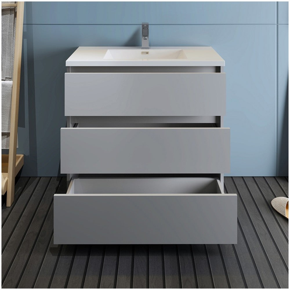 Fresca Lazzaro 36" Gray Free Standing Modern Bathroom Cabinet w/ Integrated Sink