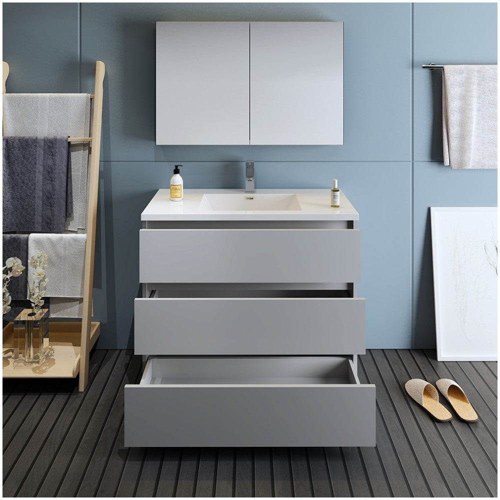 Fresca Lazzaro 42" Gray Free Standing Modern Bathroom Vanity w/ Medicine Cabinet