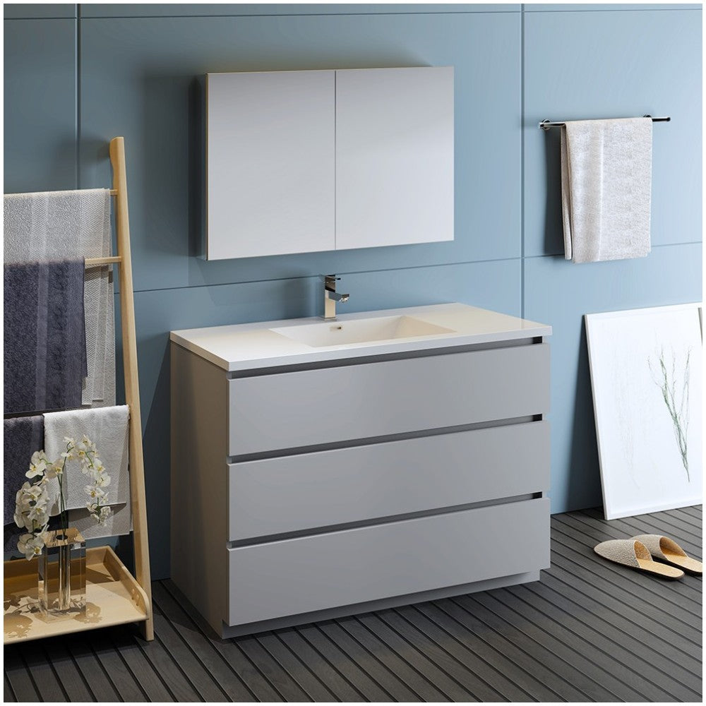 Fresca Lazzaro 48" Gray Free Standing Modern Bathroom Vanity w/ Medicine Cabinet
