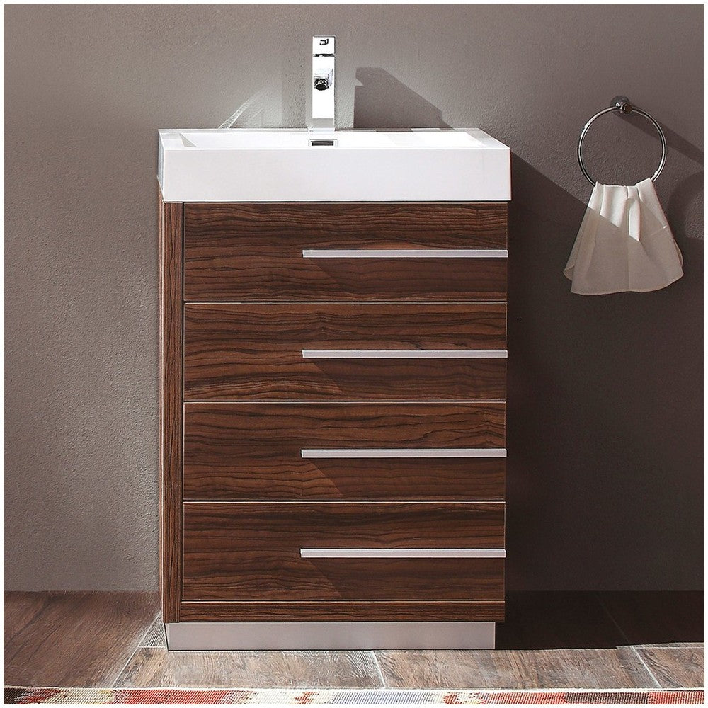 Fresca Livello 24" Walnut Modern Bathroom Cabinet w/ Integrated Sink