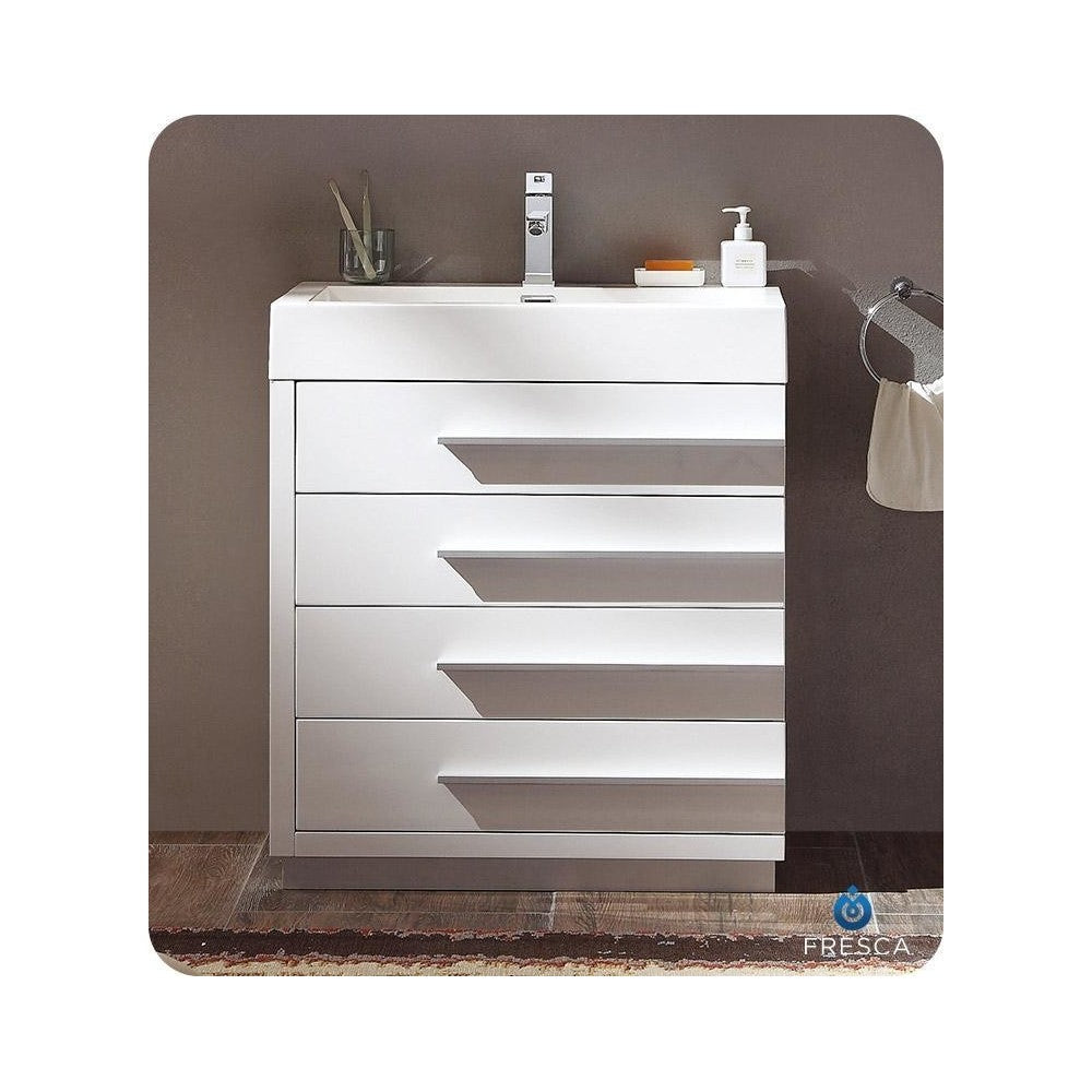 Fresca Livello 24" White Modern Bathroom Cabinet w/ Integrated Sink