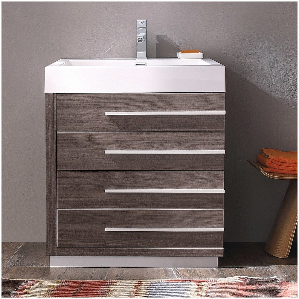 Fresca Livello 30" Gray Oak Modern Bathroom Cabinet w/ Integrated Sink