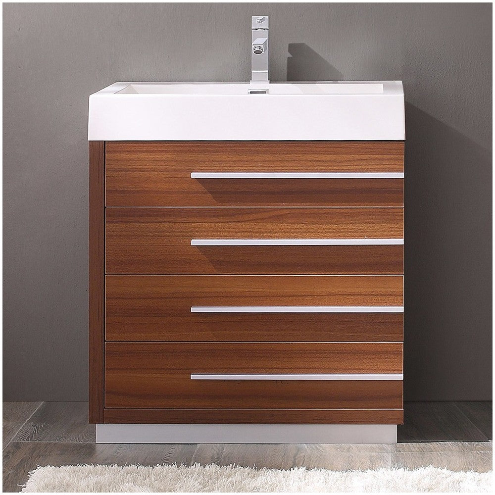 Fresca Livello 30" Teak Modern Bathroom Cabinet w/ Integrated Sink