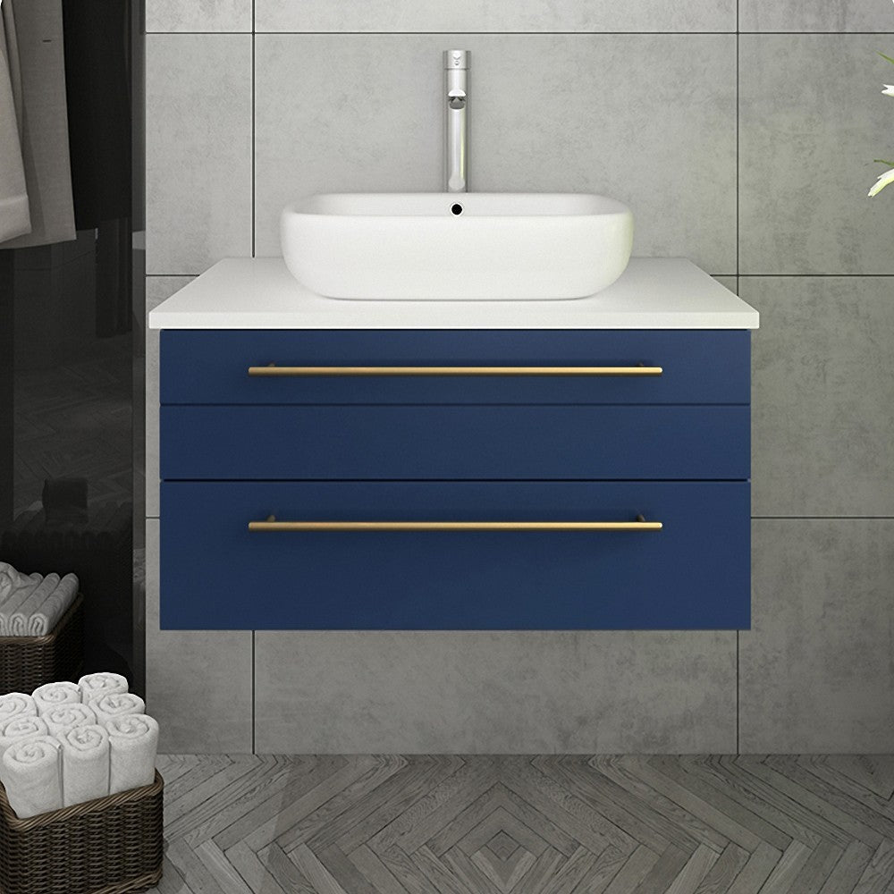 Fresca Lucera 30" Royal Blue Wall Hung Vessel Sink Modern Bathroom Cabinet