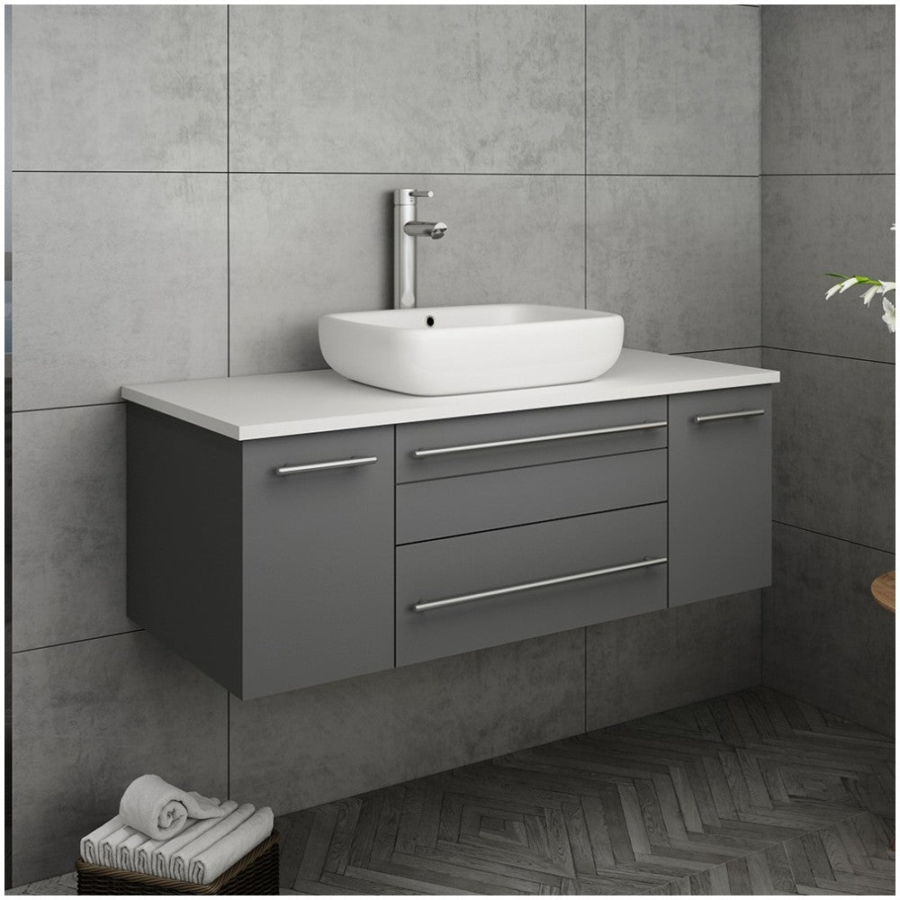 Fresca Lucera 42" Gray Wall Hung Modern Bathroom Cabinet w/ Top & Vessel Sink