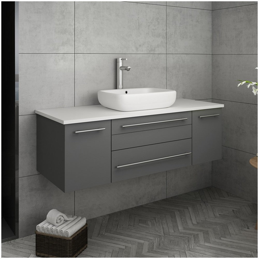 Fresca Lucera 48" Gray Wall Hung Modern Bathroom Cabinet w/ Top & Vessel Sink