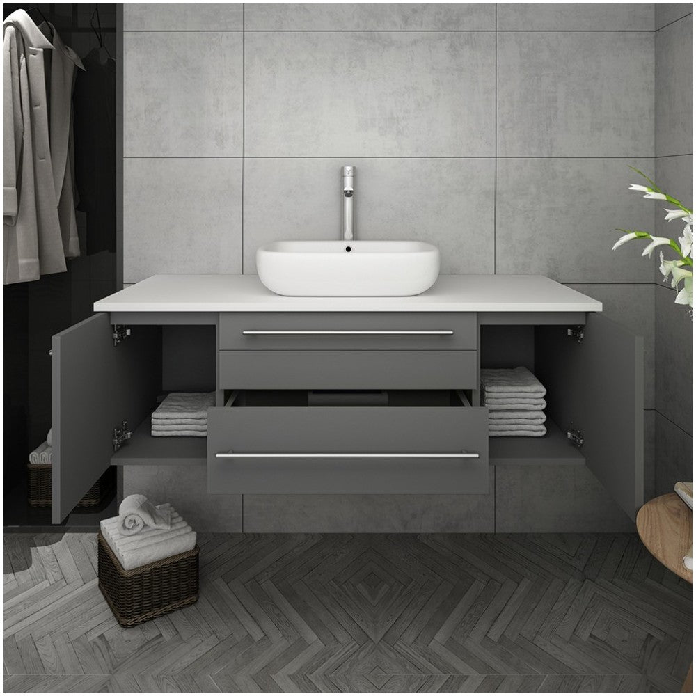 Fresca Lucera 48" Gray Wall Hung Modern Bathroom Cabinet w/ Top & Vessel Sink