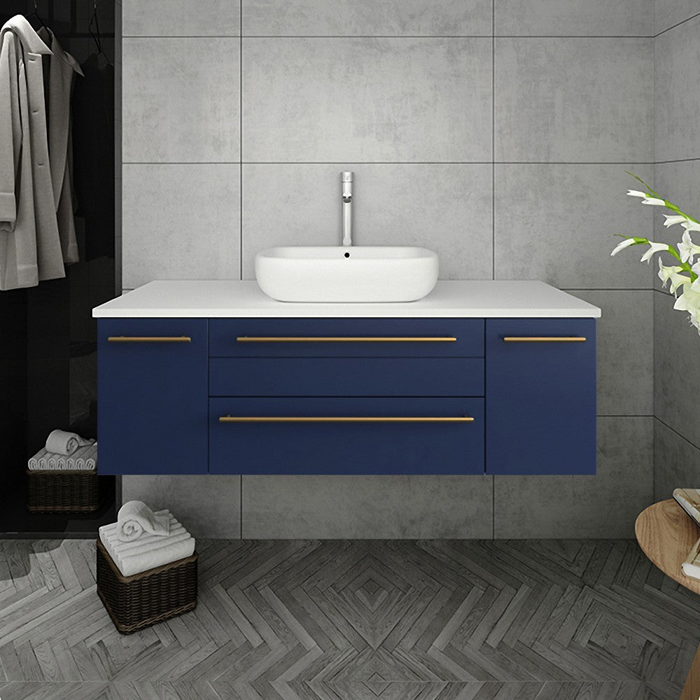 Fresca Lucera 48" Royal Blue Wall Hung Vessel Sink Modern Bathroom Cabinet