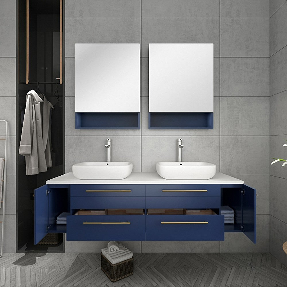 Fresca Lucera 60" Bathroom Cabinet w/ Top & Double Vessel Sinks