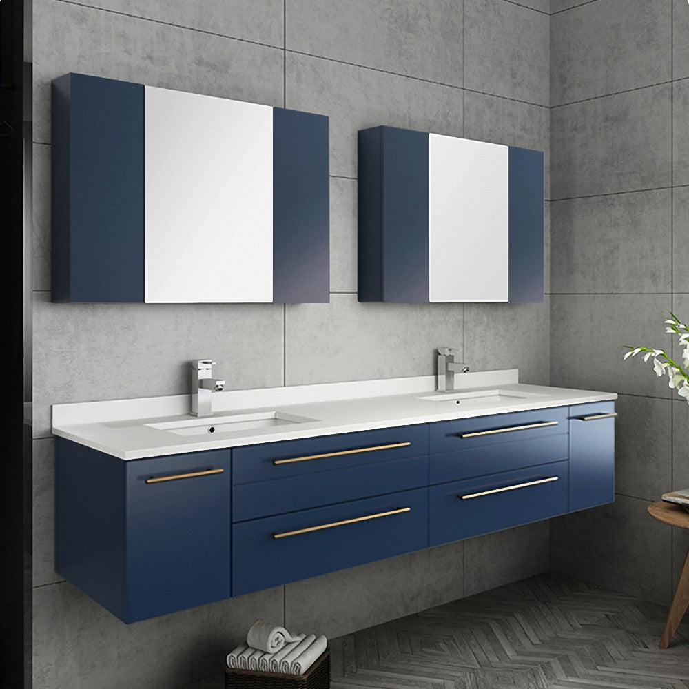 Fresca Lucera 72" Bathroom Cabinet w/ Top & Double Undermount Sinks