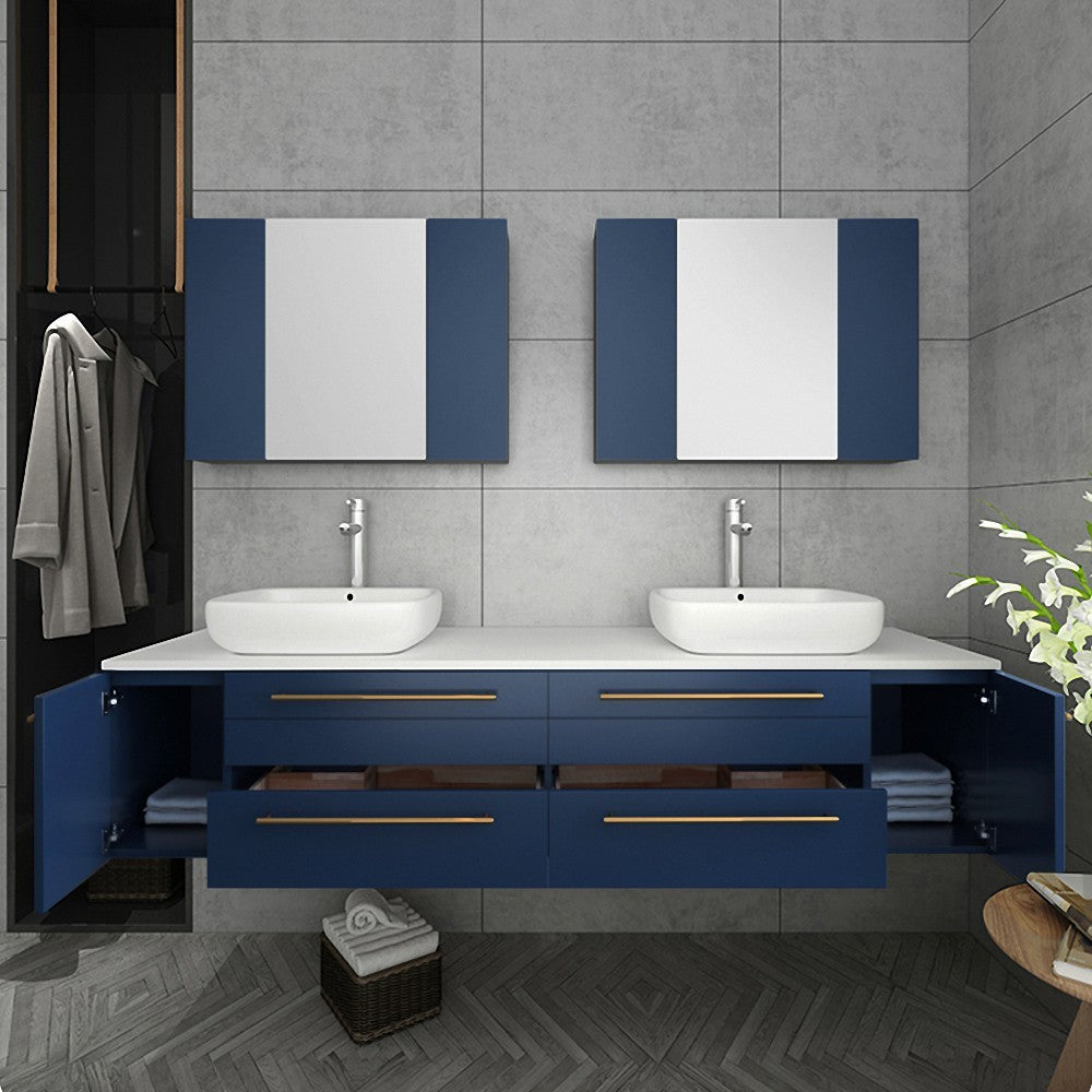 Fresca Lucera 72" Bathroom Cabinet w/ Top & Double Vessel Sinks