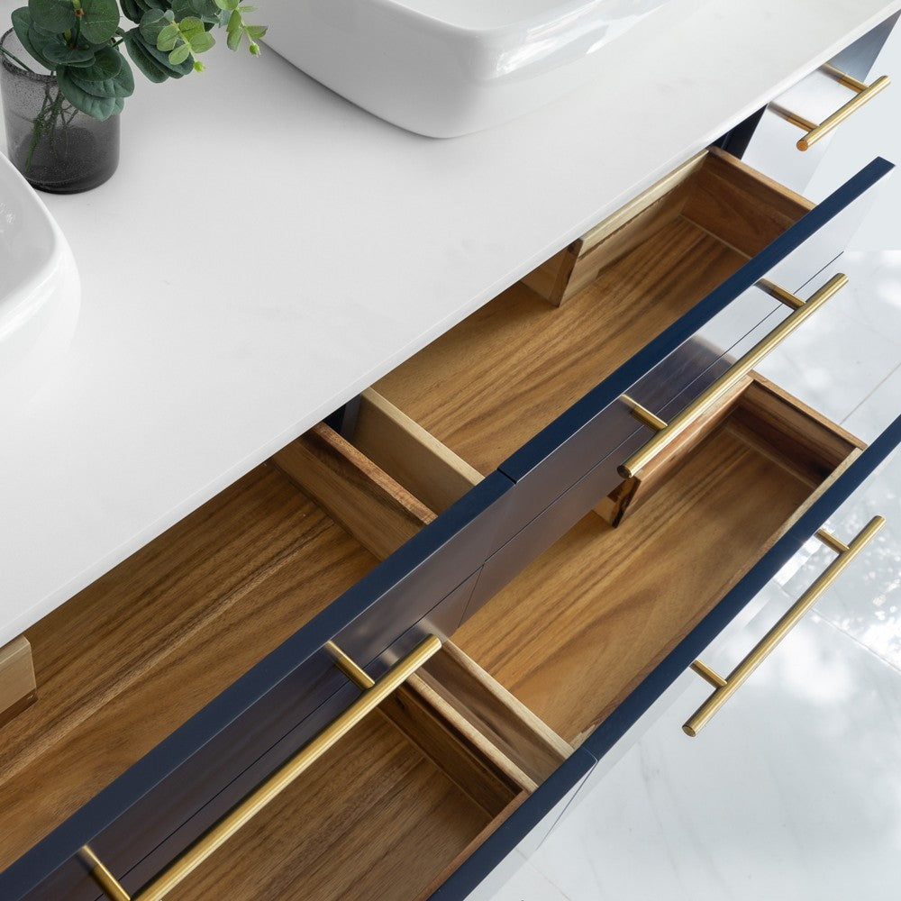 Fresca Lucera 72" Royal Blue Wall Hung Double Vessel Sink Bathroom Cabinet