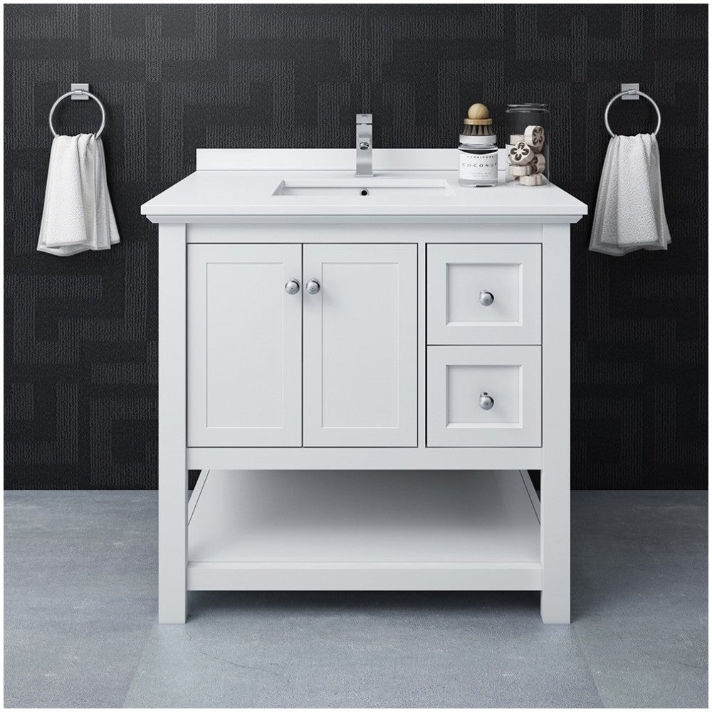 Fresca Manchester 36" White Traditional Bathroom Cabinet w/ Top & Sink