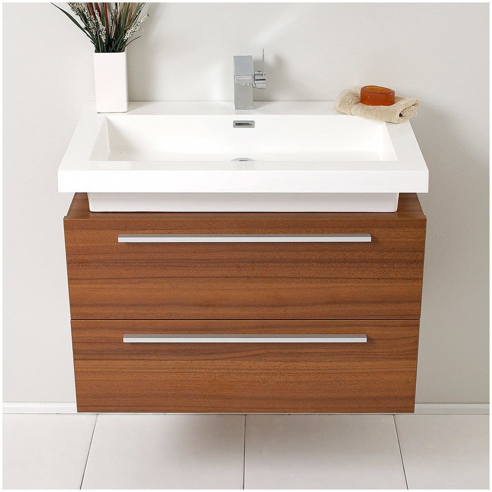 Fresca Medio 32" Teak Modern Bathroom Cabinet w/ Vessel Sink