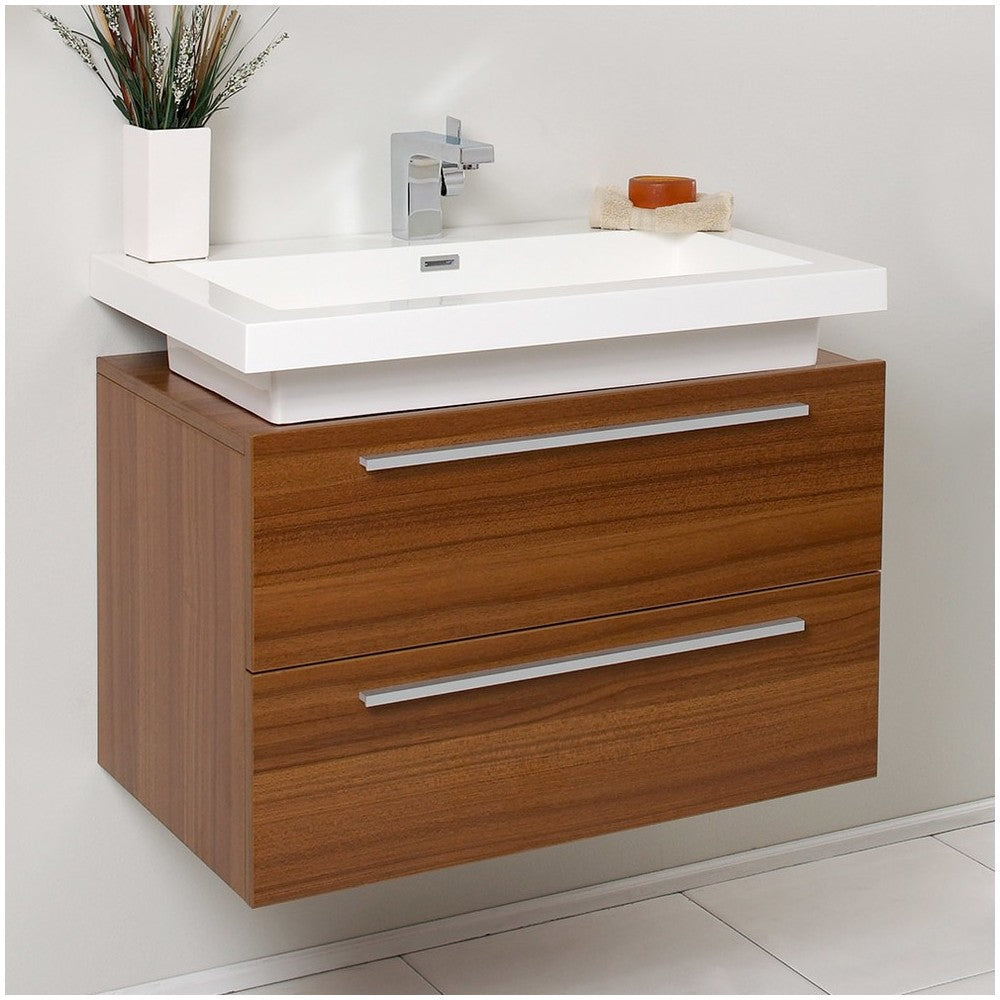 Fresca Medio 32" Teak Modern Bathroom Cabinet w/ Vessel Sink