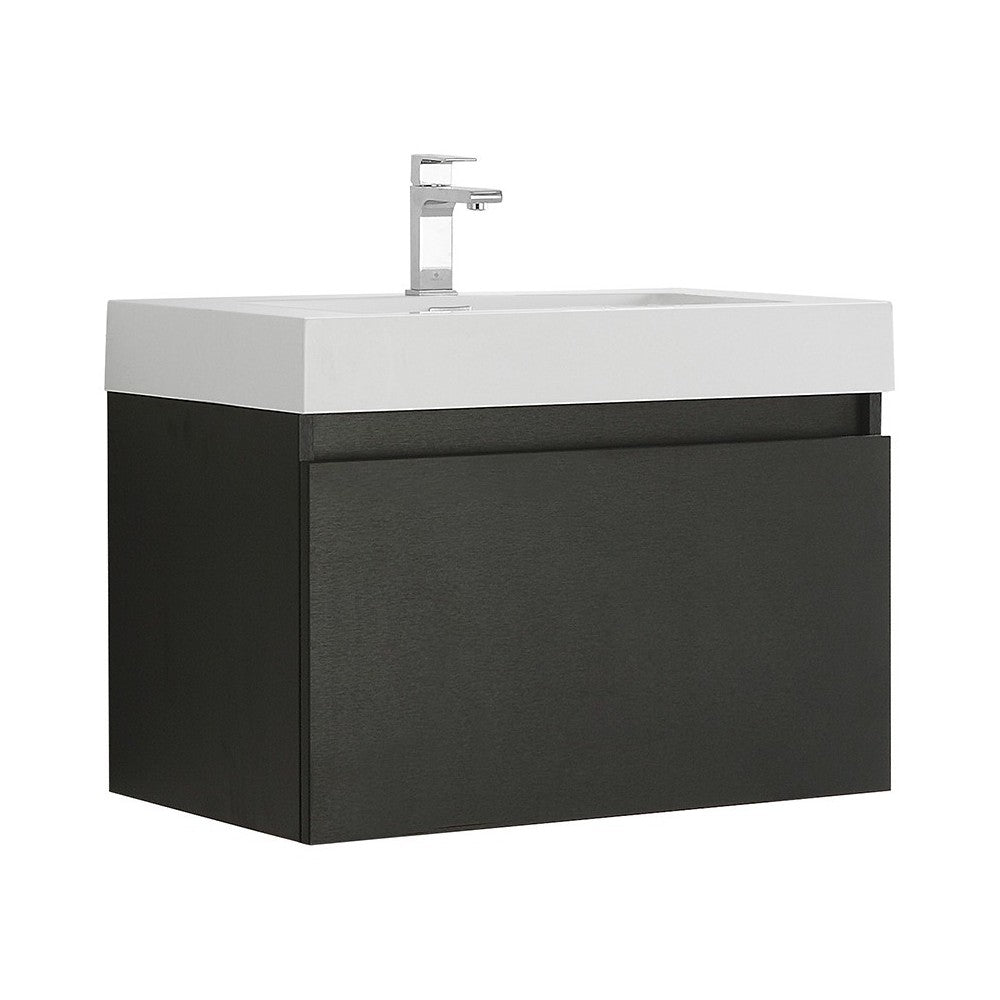 Fresca Mezzo 30" Black Wall Hung Modern Bathroom Cabinet w/ Integrated Sink