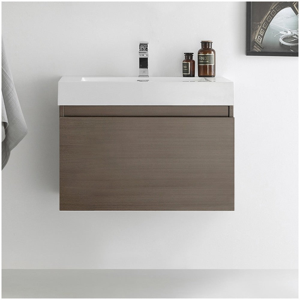 Fresca Mezzo 30" Gray Oak Wall Hung Modern Bathroom Cabinet w/ Integrated Sink