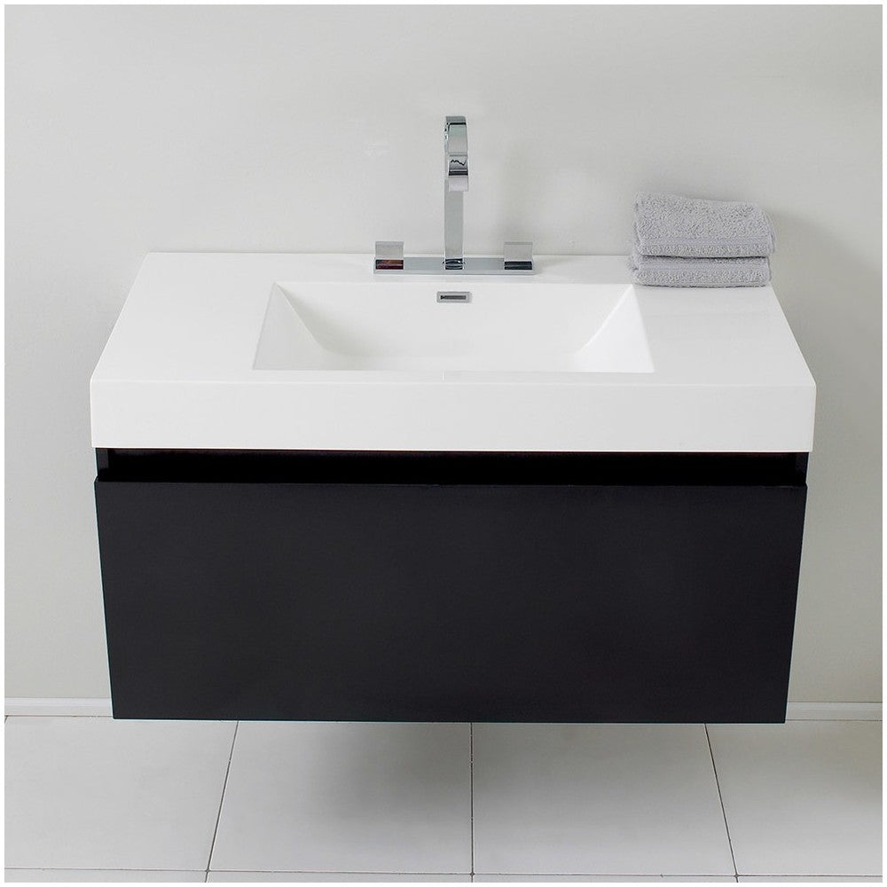 Fresca Mezzo 39" Black Modern Bathroom Cabinet w/ Integrated Sink