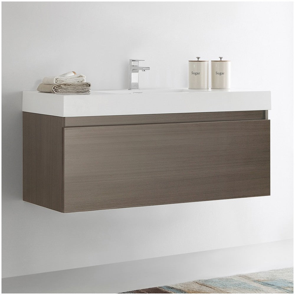 Fresca Mezzo 48" Gray Oak Wall Hung Modern Bathroom Cabinet w/ Integrated Sink
