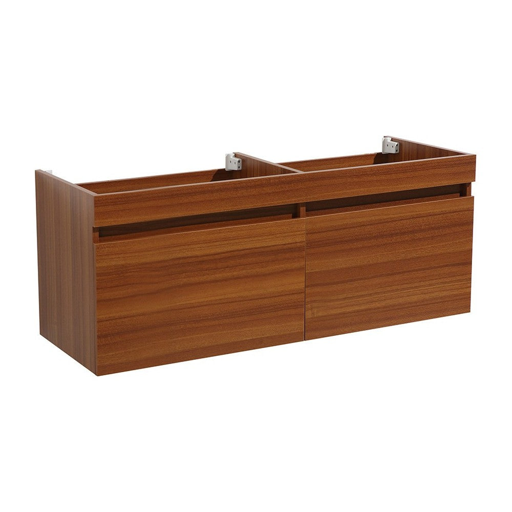 Fresca Mezzo 48" Teak Wall Hung Double Sink Modern Bathroom Cabinet