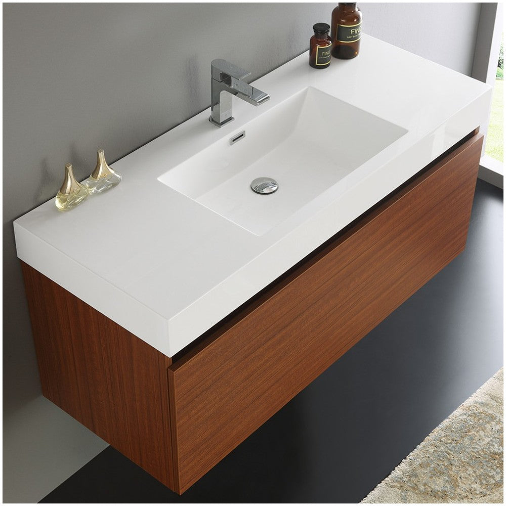 Fresca Mezzo 48" Teak Wall Hung Modern Bathroom Cabinet w/ Integrated Sink