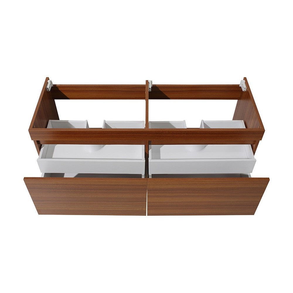 Fresca Mezzo 60" Teak Wall Hung Double Sink Modern Bathroom Cabinet