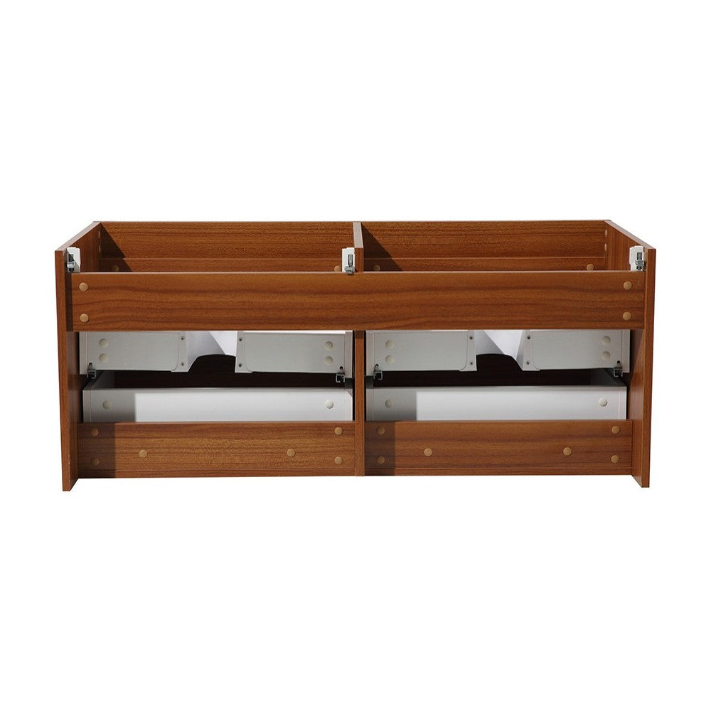 Fresca Mezzo 60" Teak Wall Hung Double Sink Modern Bathroom Cabinet