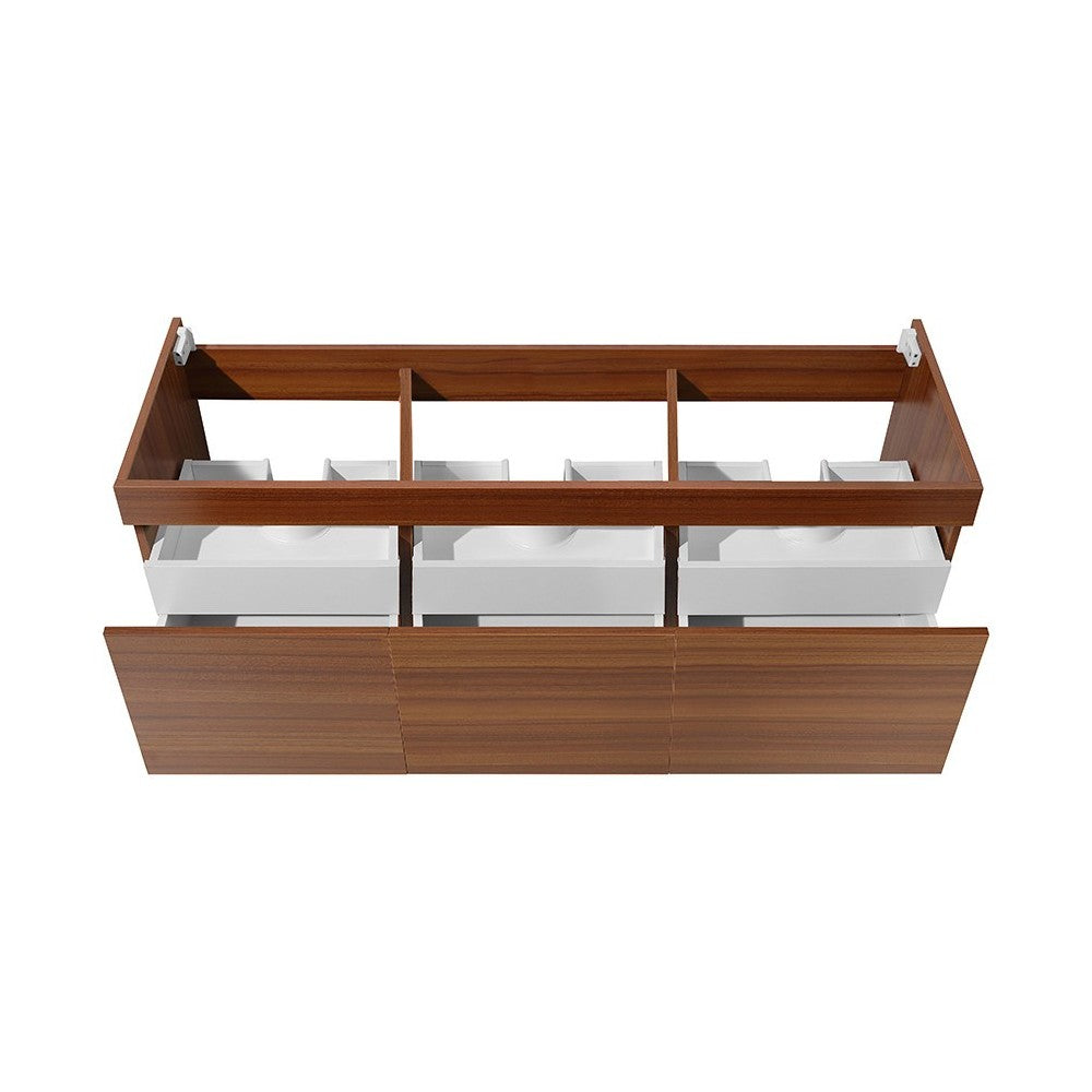 Fresca Mezzo 60" Teak Wall Hung Single Sink Modern Bathroom Cabinet