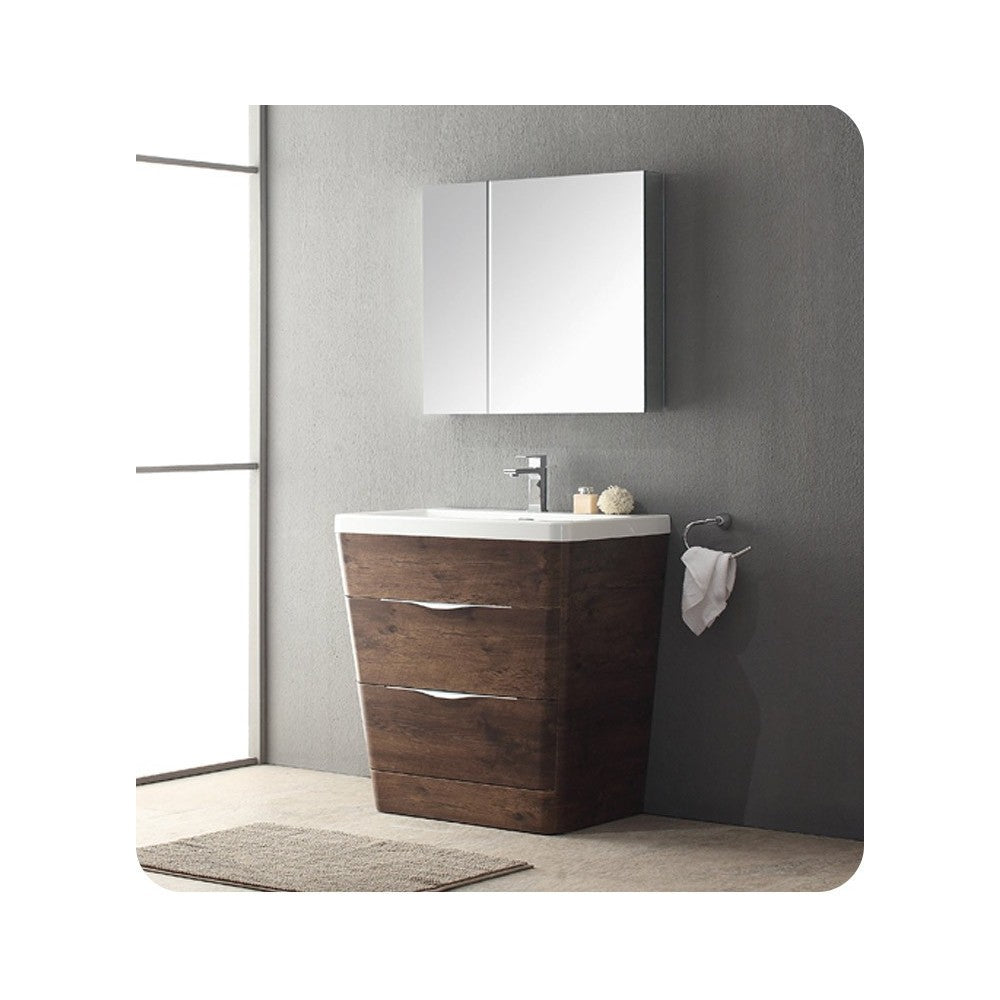 Fresca Milano 32" Rosewood Modern Bathroom Cabinet w/ Integrated Sink