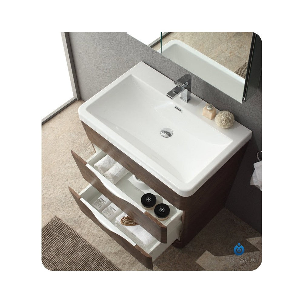 Fresca Milano 32" Rosewood Modern Bathroom Cabinet w/ Integrated Sink