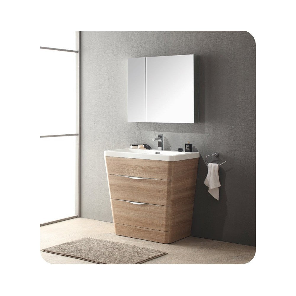 Fresca Milano 32" White Oak Modern Bathroom Cabinet w/ Integrated Sink