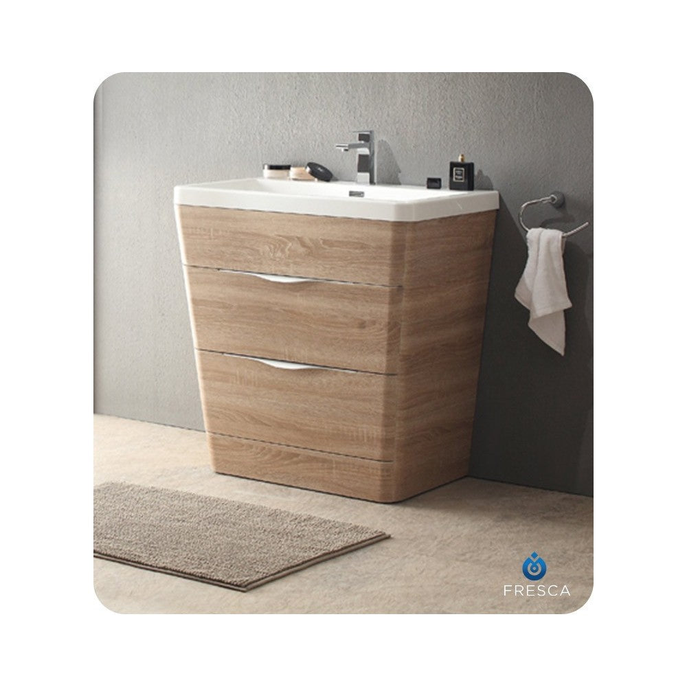 Fresca Milano 32" White Oak Modern Bathroom Cabinet w/ Integrated Sink